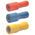 Insulated pin receptacle sleeve, 4 mm dia., 0.5-1 mm², PVC fully insulated, CuZn tinned