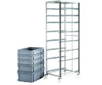 Adjustable Mobile Tray rack for 600 x 400 Euro containers. (200kg)