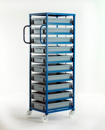 Mobile Tray Rack complete with 10 x Euro Containers 118mm high (200kg)
