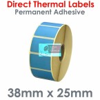 038025DTNPB1-2000, 38mm x 25mm, Blue, Direct Thermal Labels, Permanent Adhesive, 2,000 per roll, FOR SMALL DESKTOP LABEL PRINTERS