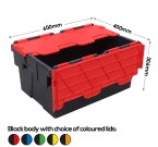 Black With Coloured Lid Storage Box Crates - 55 litre (600 x 400 x 306mm) Recycled Plastic