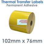 102076TTYPY1-1000, 102mm x 76mm, YELLOW, Permanent Adhesive, Thermal Transfer Labels, 1,000 per roll, FOR SMALL DESKTOP LABEL PRINTERS