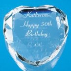 8cm Optical Crystal Clear Flat Facet Heart Paperweight