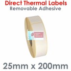 025200DTNRW1-250, 25mm x 200mm, Direct Thermal Labels, Removable Adhesive, 250 per roll, FOR SMALL DESKTOP LABEL PRINTERS