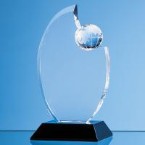 17.5cm Optical Crystal Globe Award Mounted on an Onyx Black Base