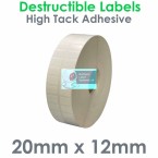 020012DENPW2-20000, 20mm x 12mm Matt White Ultra Destructible Label, 2 Across, Permanent Adhesive, 20,000 per roll, FOR LARGER LABEL PRINTERS