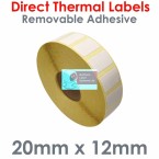 020012DTNRW1-2500, 20mm x 12mm, Direct Thermal Labels, REMOVABLE Adhesive, 2,500 per roll, FOR SMALL DESKTOP LABEL PRINTERS