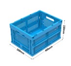 WALTHER Folding Container in Blue With Ventilated Sides And Solid Base (400 x 300 x 220mm)