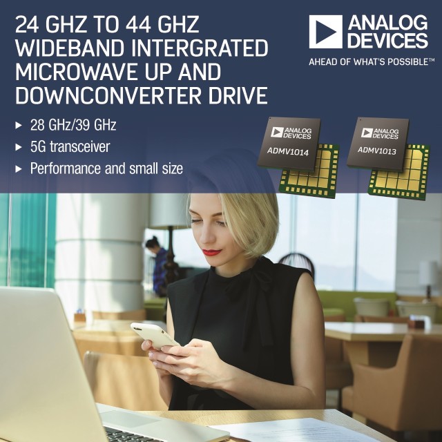 24 GHz to 44 GHz Wideband Integrated Microwave Up & Downconverter Drive 28/39 GHz 5G Transceiver  Performance & Small Size