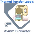 035DIATTNPX1-1000, 35mm Diameter Circle, Gold, Thermal Transfer Labels, Permanent Adhesive, 1,000 per roll, FOR SMALL DESKTOP LABEL PRINTERS