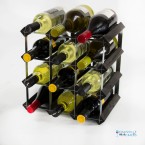 Classic 12 bottle black stained wood and galvanised metal wine rack ready assembled