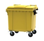 Yellow 1100 Litre Wheeled Bin With 4 Wheels And Flat Top