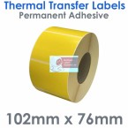102076TTYPY1-2000, 102mm x 76mm, YELLOW, Permanent Adhesive, Thermal Transfer Labels, 2,000 per roll, FOR LARGER LABEL PRINTERS