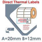 020012DTNRW2-5000, 20mm x 12mm 2 Across, Direct Thermal Labels, REMOVABLE Adhesive, 5,000 per roll, FOR SMALL DESKTOP LABEL PRINTERS