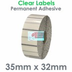 035032CPNPC1-2000, 35mm x 32mm CLEAR Polypropylene Label, Permanent Adhesive, FOR SMALL DESKTOP LABEL PRINTERS