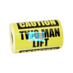 102076TWOMANLIFT, CAUTION TWO MAN LIFT, 102mm x 76mm Labels, Black on Yellow