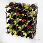 Classic 30 bottle dark oak stained wood and galvanised metal wine rack self assembly