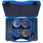 Plastic assortment box with Insulated cable end-sleeves and tools