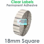 018018CPNPC1-2000, 18mm Square Clear Polypropylene, Permanent Adhesive, 2,000 per roll, For Small Desktop Label Printers