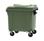 Green 1100 Litre Wheeled Bin With 4 Wheels And Flat Top