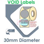 030DIAVDNPS1-5000, 30mm Diameter Circle Matt Silver VOID Label, Permanent Adhesive, FOR LARGER LABEL PRINTERS