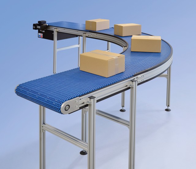 Implement any track layout efficiently – KMF-P 2040 curved modular belt conveyor.