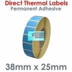 038025DTNPB1-4000, 38mm x 25mm, Blue, Direct Thermal Labels, Permanent Adhesive, 4,000 per roll, ForLarger Label Printers