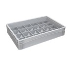 Glassware Stacking Crate (600 x 400 x 120mm) with 24 (89 x 85mm) Cells - Solid Sides and Base