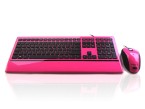 USB Slim Full Size Keyboard & Mouse with Piano Glossy Finish - Pink & Black
