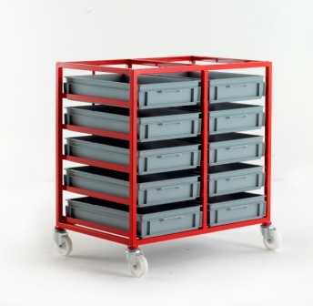 Mobile Tray Rack complete with 10 x Euro containers 120mm high (200kg)