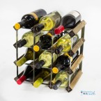 Classic 12 bottle walnut stained wood and galvanised metal wine rack ready assembled