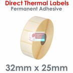 032025DTNPW1-2580TC, 32mm x 25mm, Direct Thermal Labels, Top Coated, Permanent Adhesive, 2,580 per roll, FOR SMALL DESKTOP LABEL PRINTERS