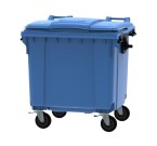 Blue 1100 Litre Wheeled Bin With 4 Wheels And Flat Top