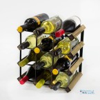 Classic 12 bottle walnut stained wood and black metal wine rack ready assembled