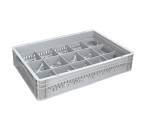 Glassware Stacking Crate (600 x 400 x 120mm) with 15 (107 x 114mm) Cells - Ventilated Sides and Base