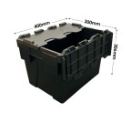 Ref: PLAS25/Black/Black Attached Lid Container (400 x 300 x 306mm) 25 Litres