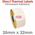 035032DTNPW1-1000, 35mm x 32mm, Direct Thermal Labels, Permanent Adhesive, 1,000 per roll, FOR SMALL DESKTOP LABEL PRINTERS