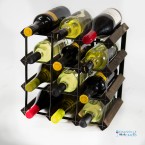 Classic 12 bottle dark oak stained wood and black metal wine rack ready assembled