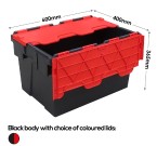 Black with Coloured Lid Storage Box Crates - 65 litre (600 x 400 x 365mm) Recycled Plastic