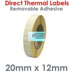 020012DTNRW1-5000, 20mm x 12mm, Direct Thermal Labels, REMOVABLE Adhesive, 5,000 per roll, For Larger Label Printers