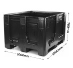 Black Pallet Box 610 Litre (1200 x 1000 x 760mm) with 3 Skids - Made from Recycled HDPE