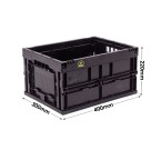 WALTHER Conductive Folding Container with ESD Logo in Black (400 x 300 x 220mm)