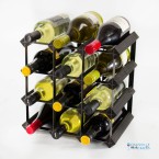 Classic 12 bottle black stained wood and black metal wine rack ready assembled