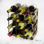 Classic 12 bottle dark oak stained wood and galvanised metal wine rack ready assembled