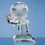 8cm Optical Crystal Football on Mounted Hand Award